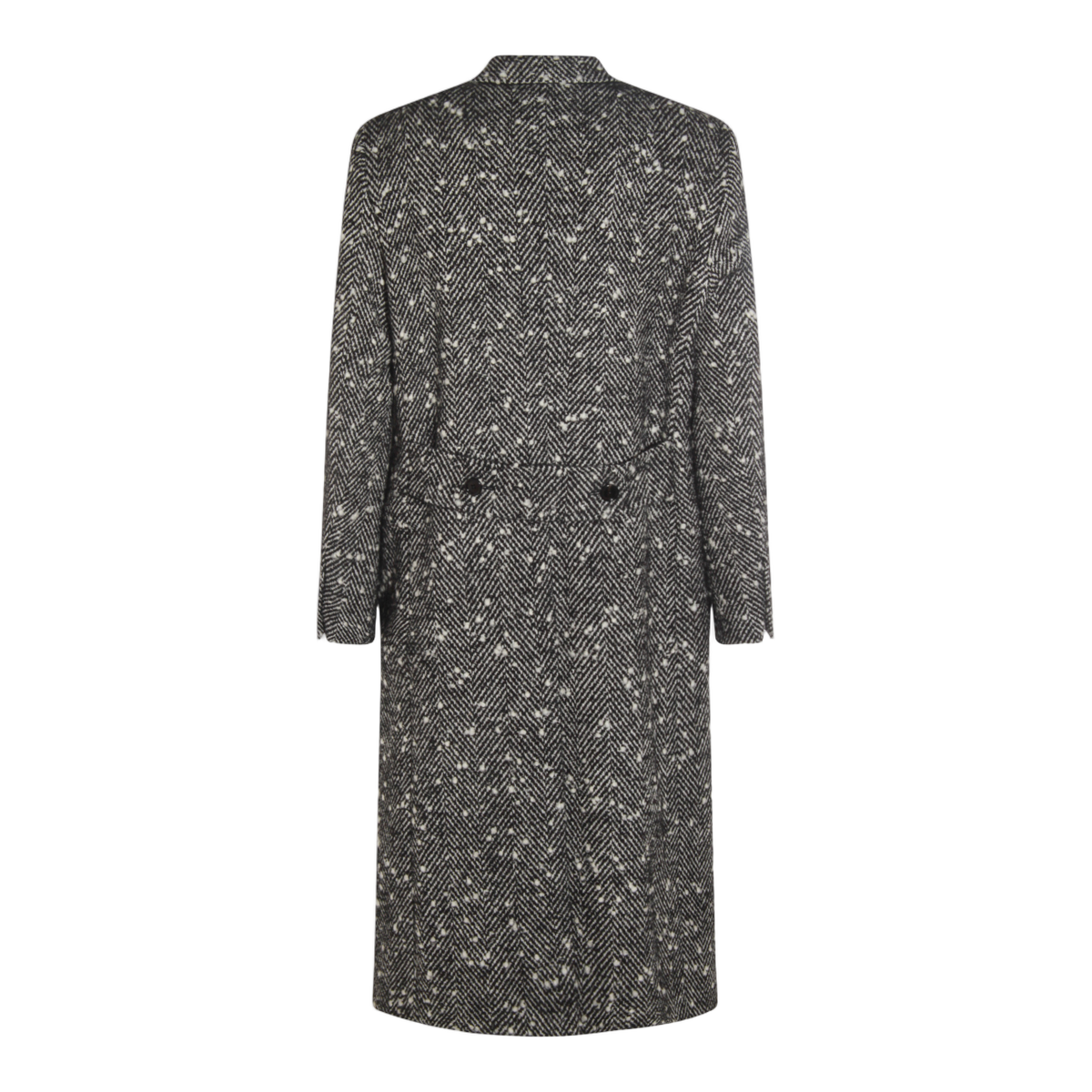 Textured Herringbone Long Coat with Notched Lapel