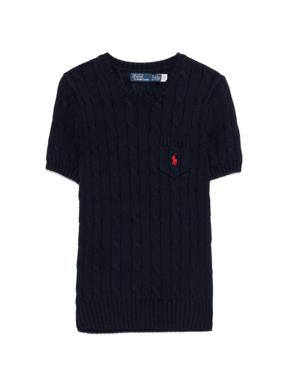 Navy Blue Ribbed Crewneck Short-Sleeve Sweater