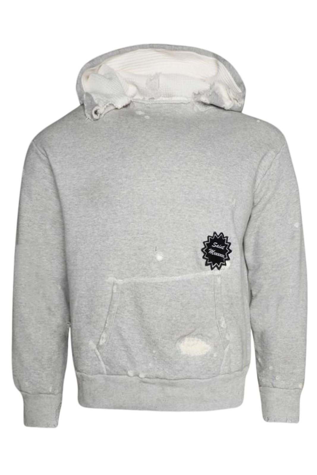 Distressed Grey Hooded Sweatshirt with Frayed Edges