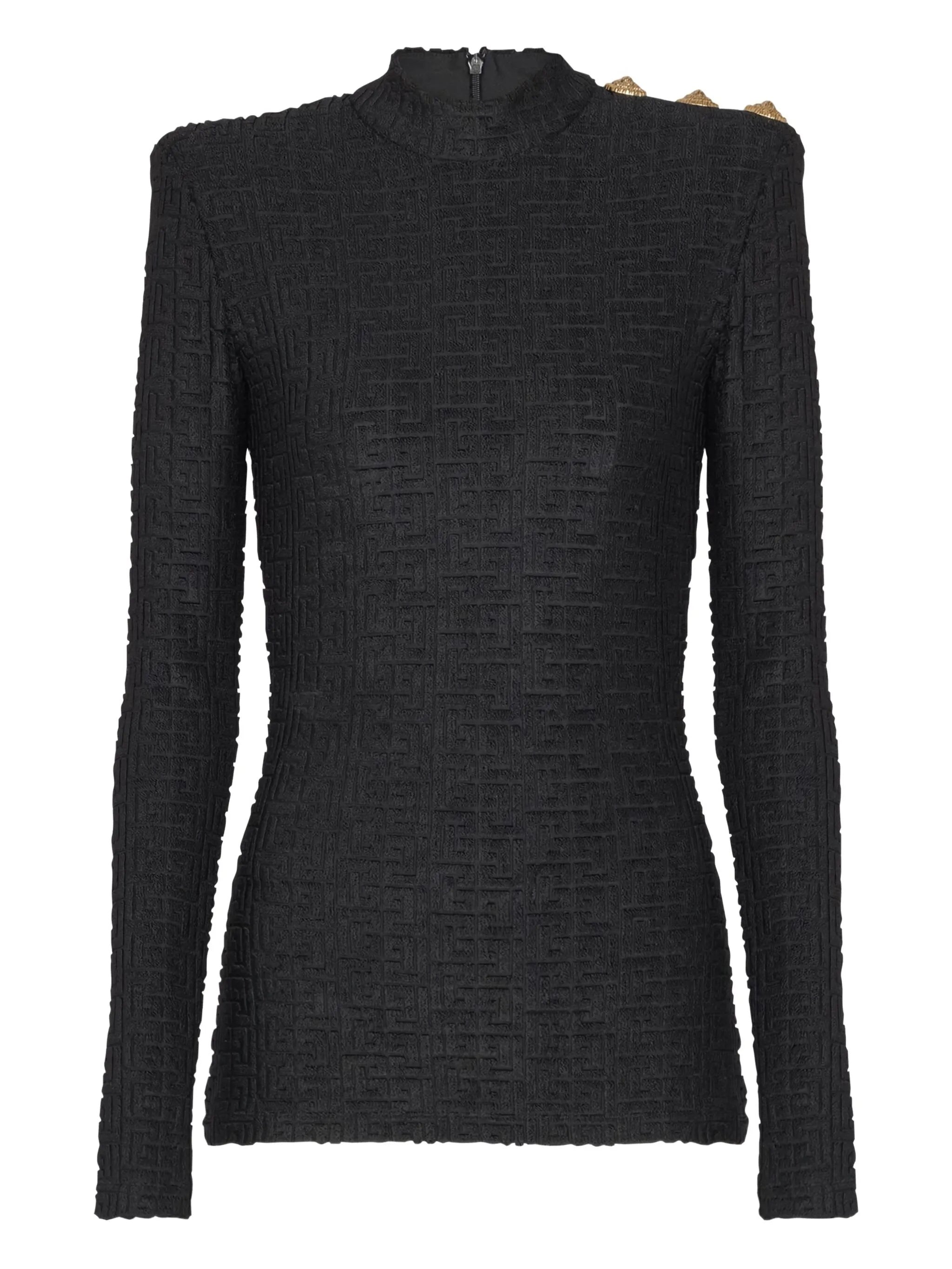 Fitted Long-Sleeved Textured Pattern Top