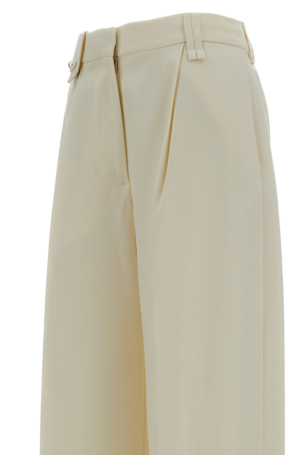 Cropped Wide-Leg Trousers with Pearl Daisy Detailing