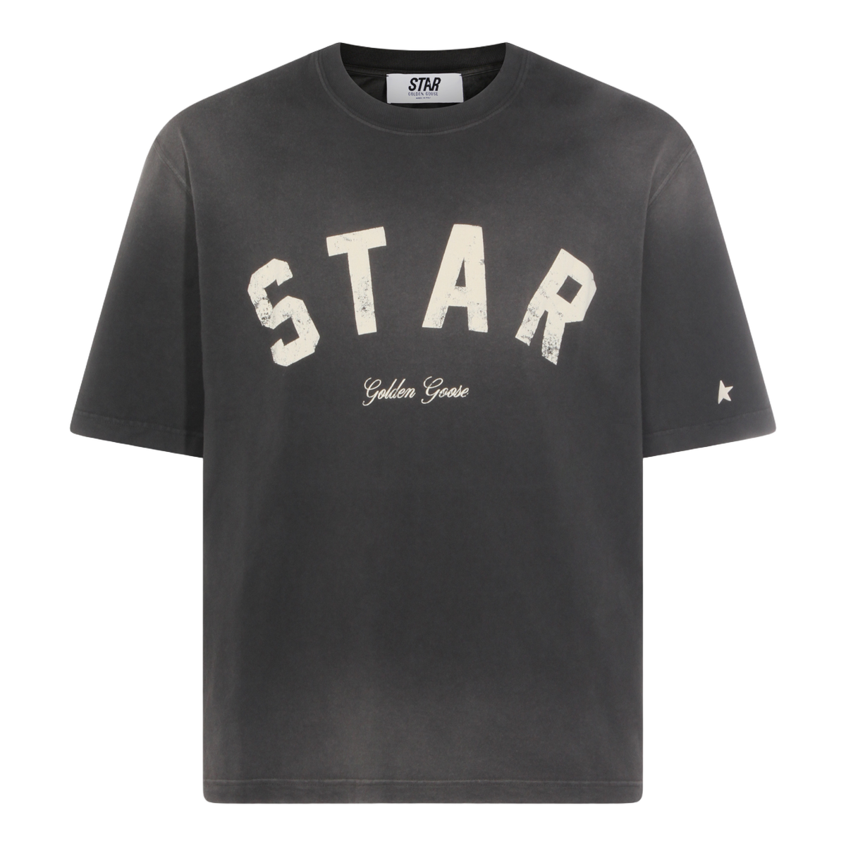 Crew Neck Distressed Black T-Shirt With Vintage Lettering