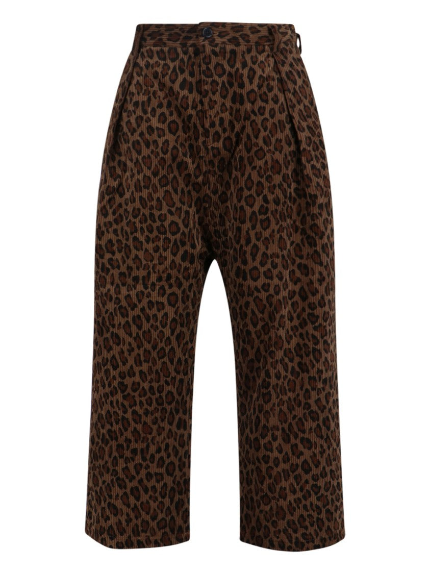 Cropped Trousers With Bold Leopard Print