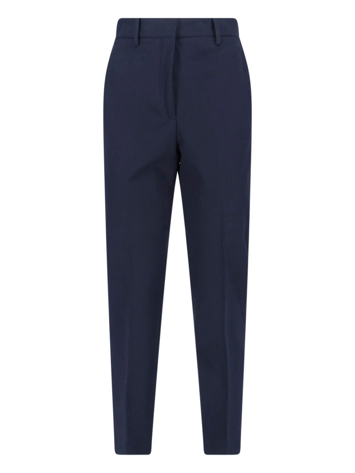 Navy Cotton Pants With Mid-Rise Waist