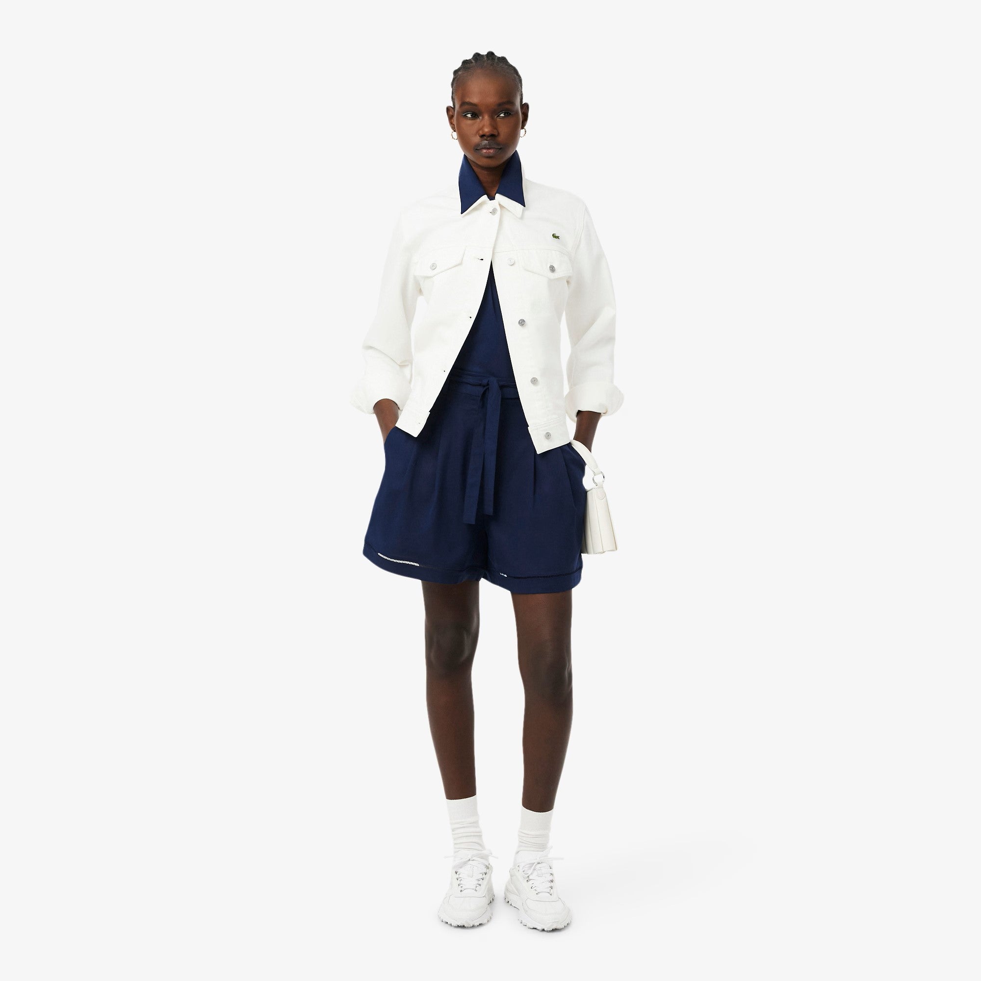 Tailored High-Waist Shorts with Self-Tie Belt