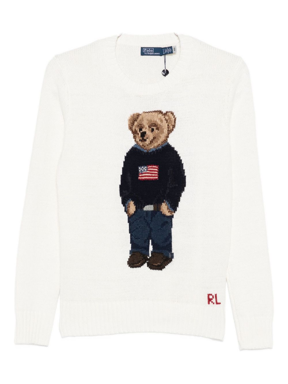 Intarsia-Knit Sweater with Embroidered Polo Bear