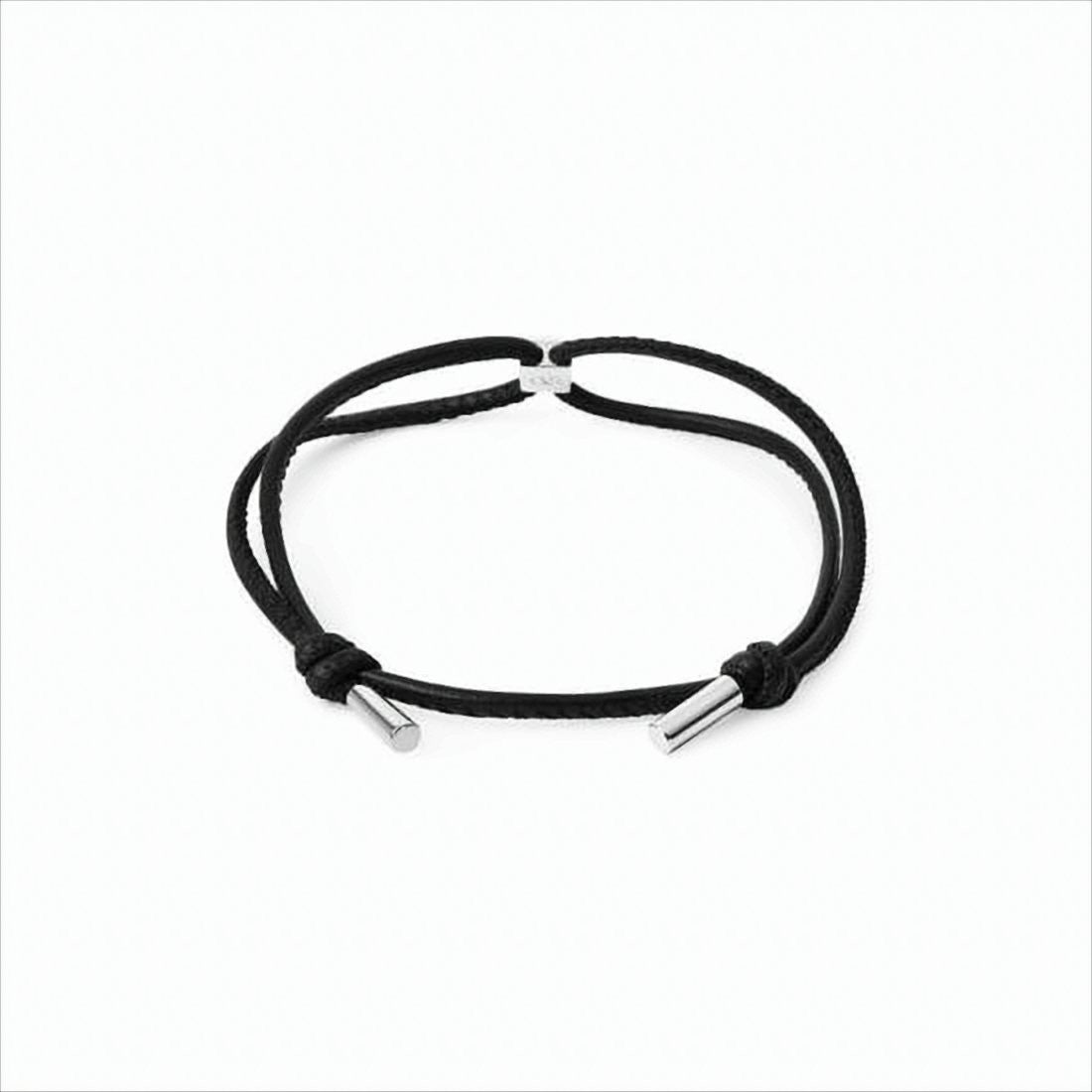 Black Leather Cord Bracelet with Pyramid-Shaped Stud
