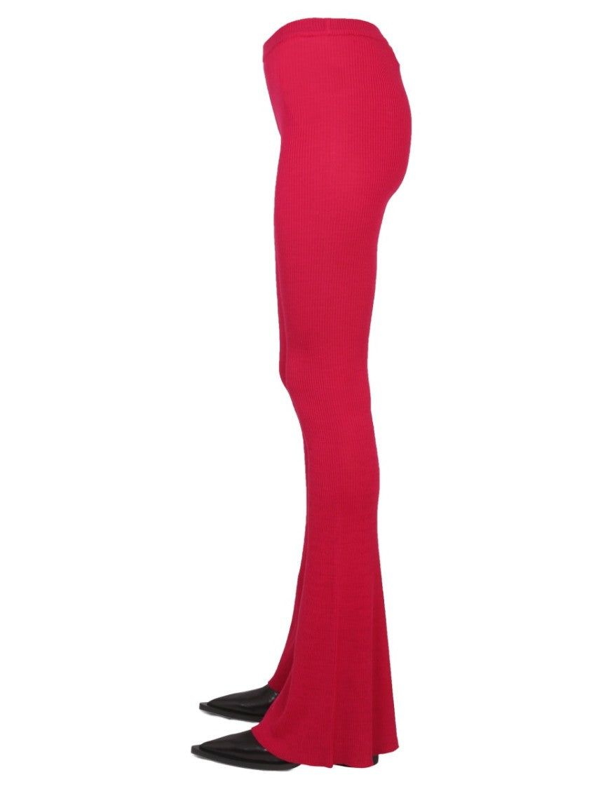 Ribbed Flare Pants With Elastic Waistband