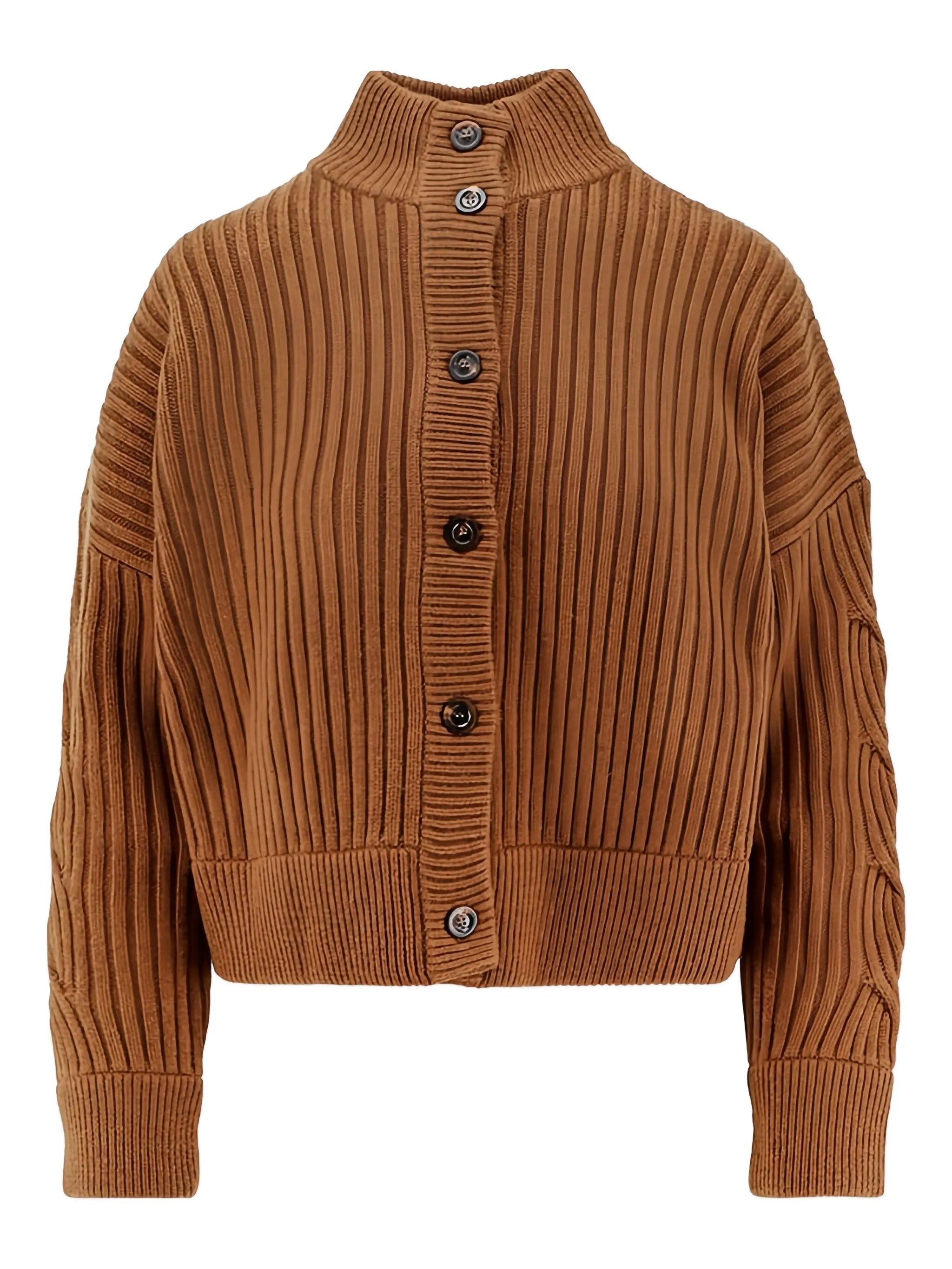 Brown Afelio Ribbed Knit Cropped Jacket