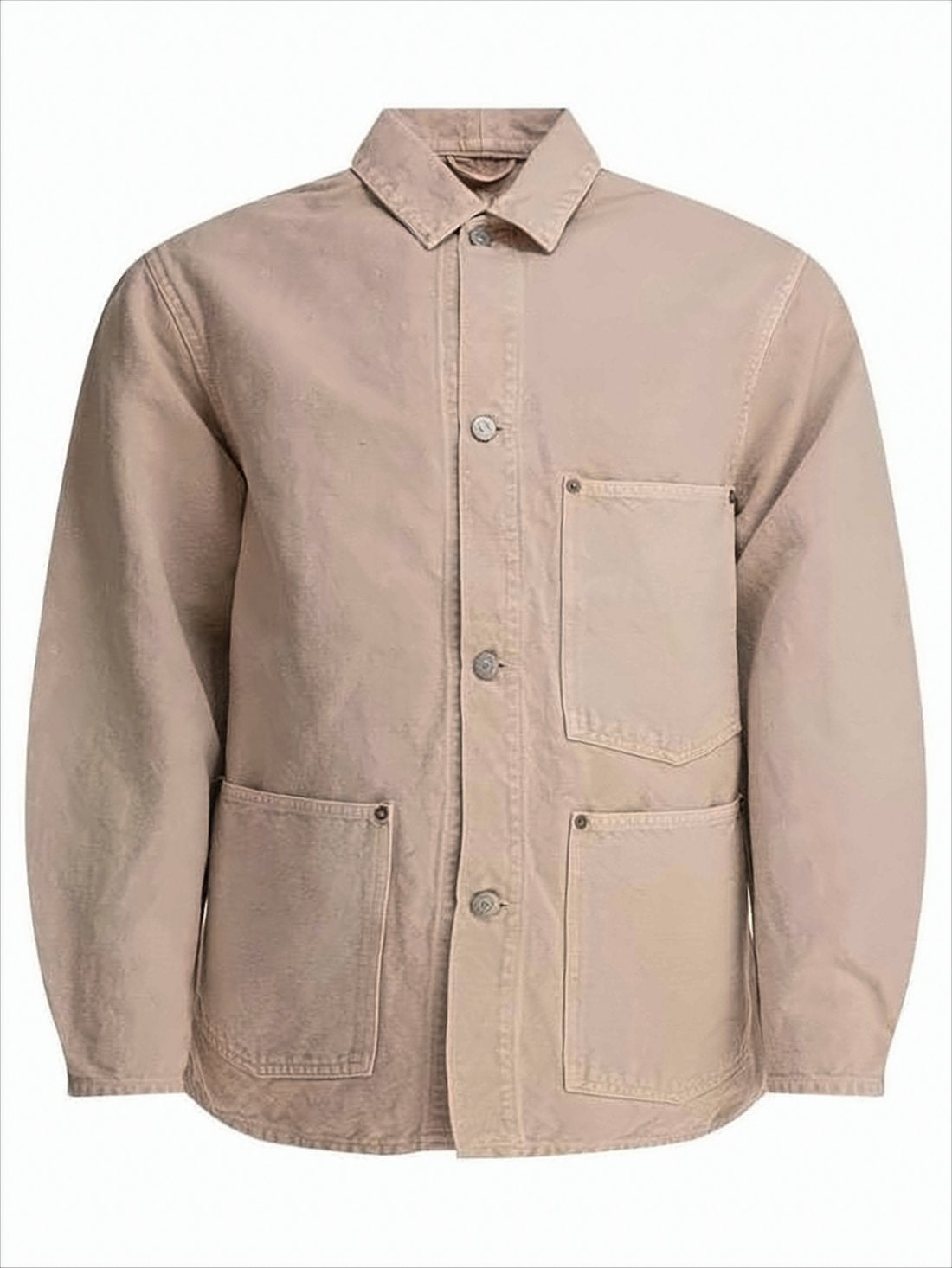 Relaxed Fit Beige Jacket with Classic Collar