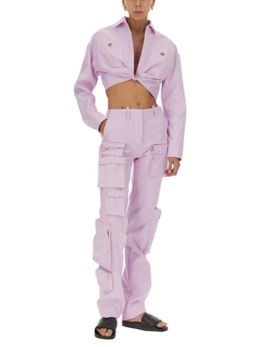 Cropped V-Neck Jacket With Buttoned Cuffs