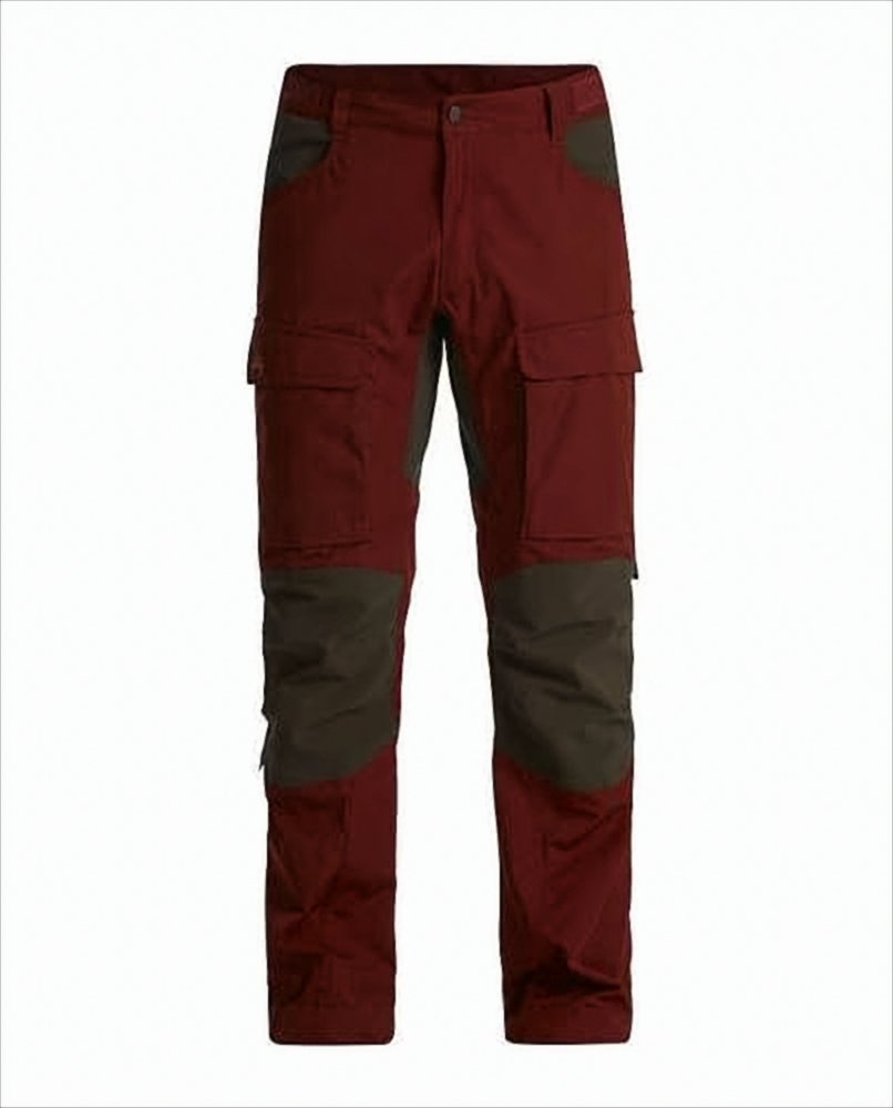 Two-Tone Cargo Straight Pants with Deep Red Accents