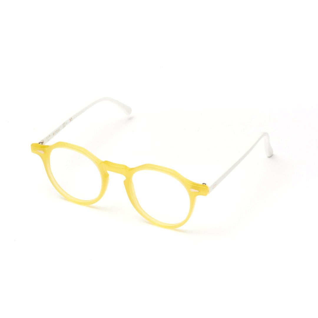 Justin Translucent Yellow Round Frame Eyeglasses with White Temples