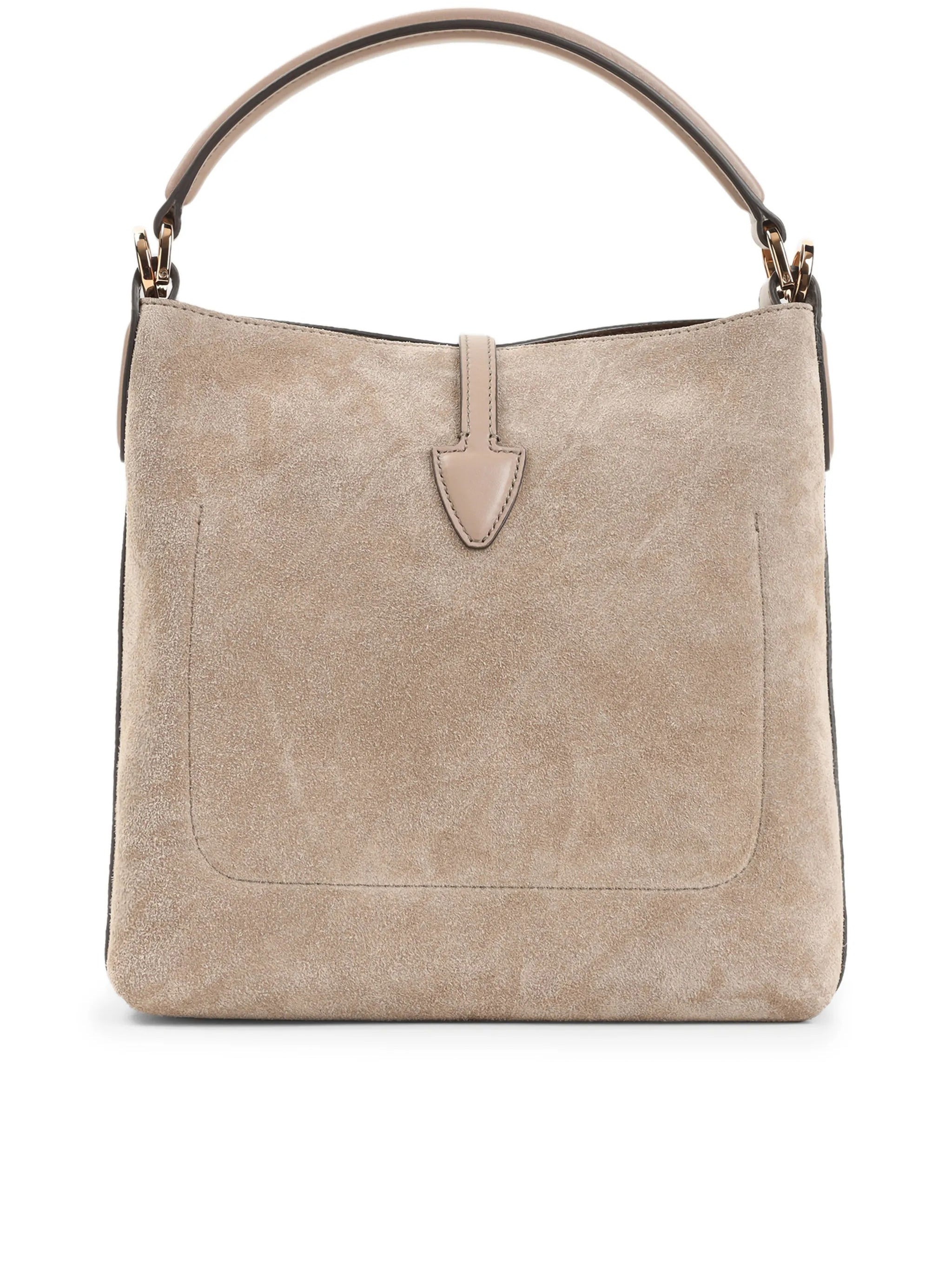 Beige Structured Suede Handbag