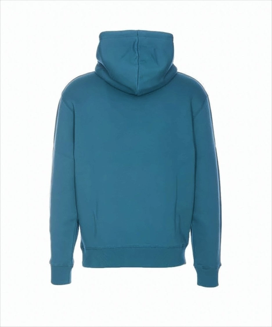 Teal Blue Pullover Hoodie With Classic Design And Embroidered Logo