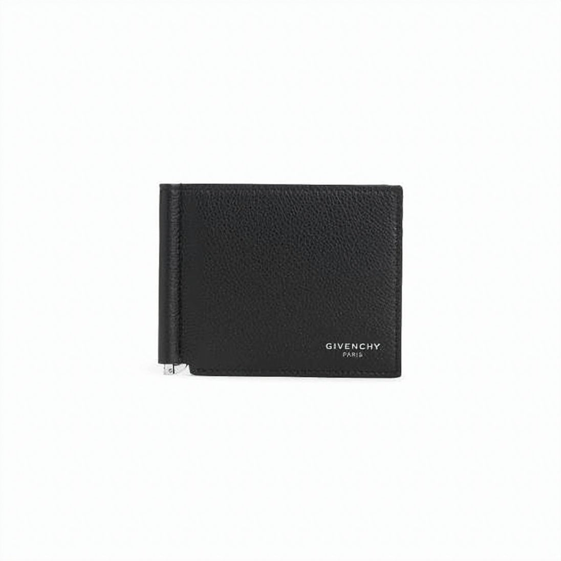 Textured Black Calf Leather Money Clip Bifold Wallet