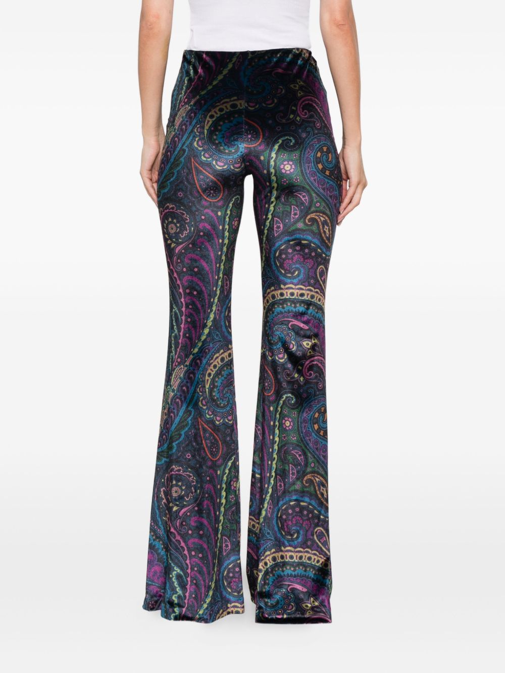 Multicolor Paisley Print Stretch Chenille Flared Trousers