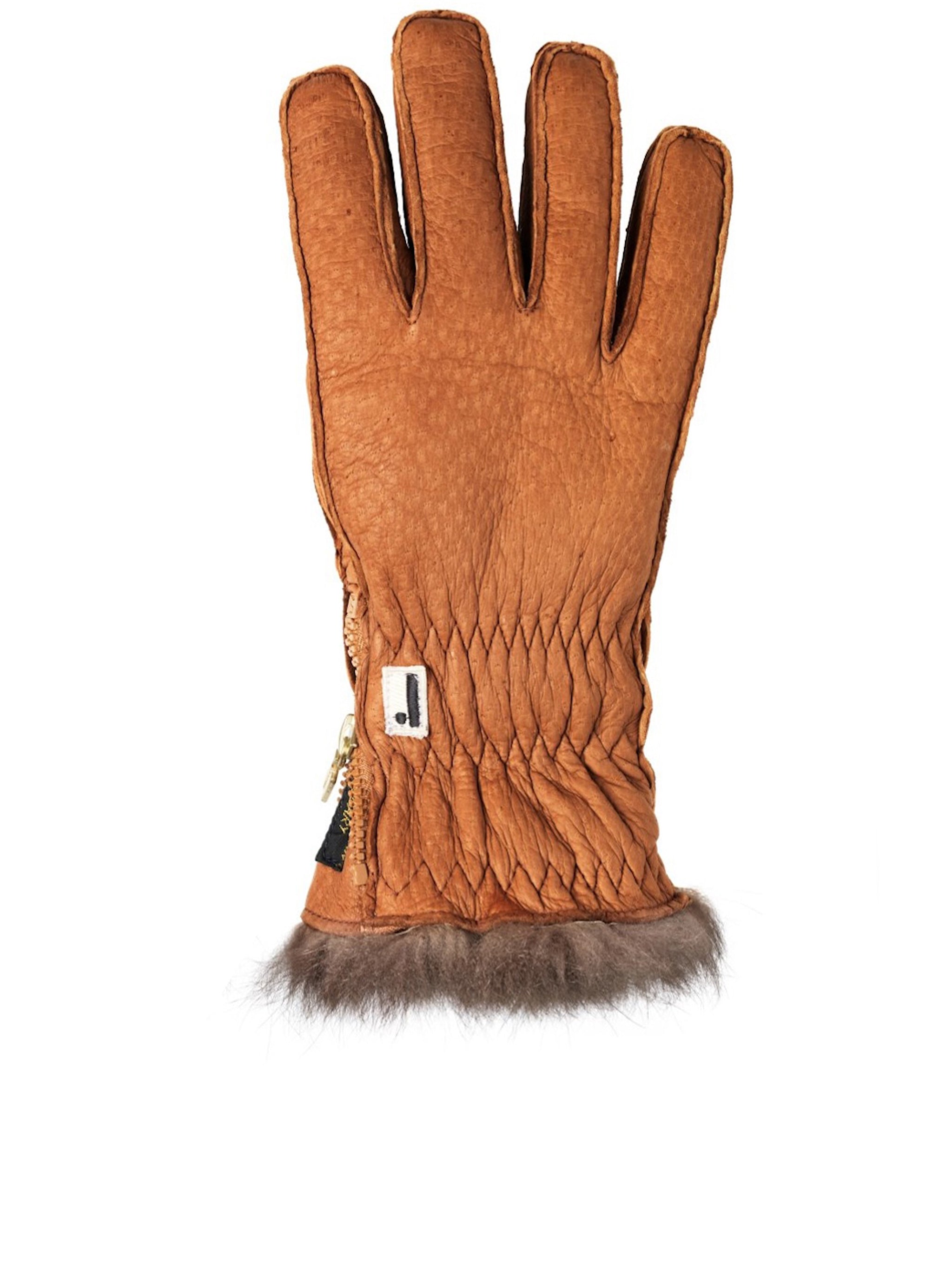 Brown Peccary Opossuy Ruched Gloves