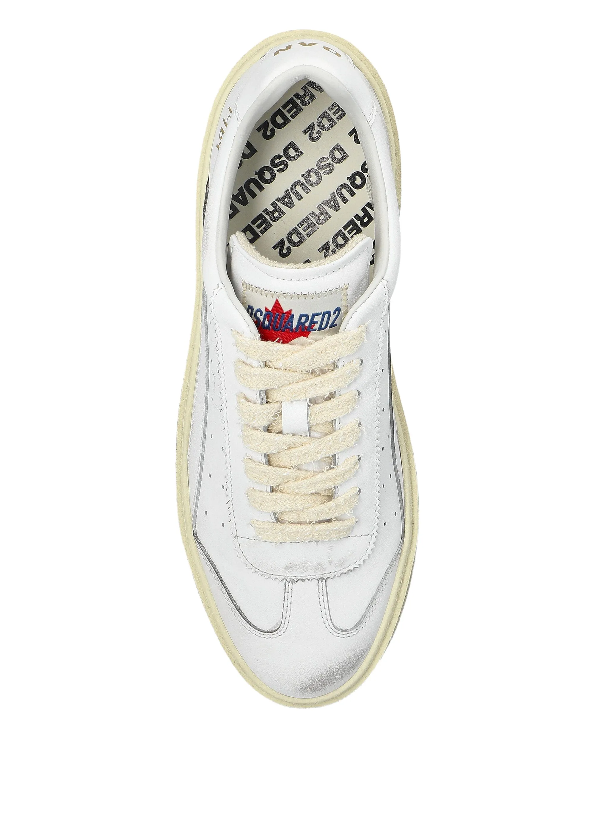 White Leather Distressed Sole Gold Sneakers