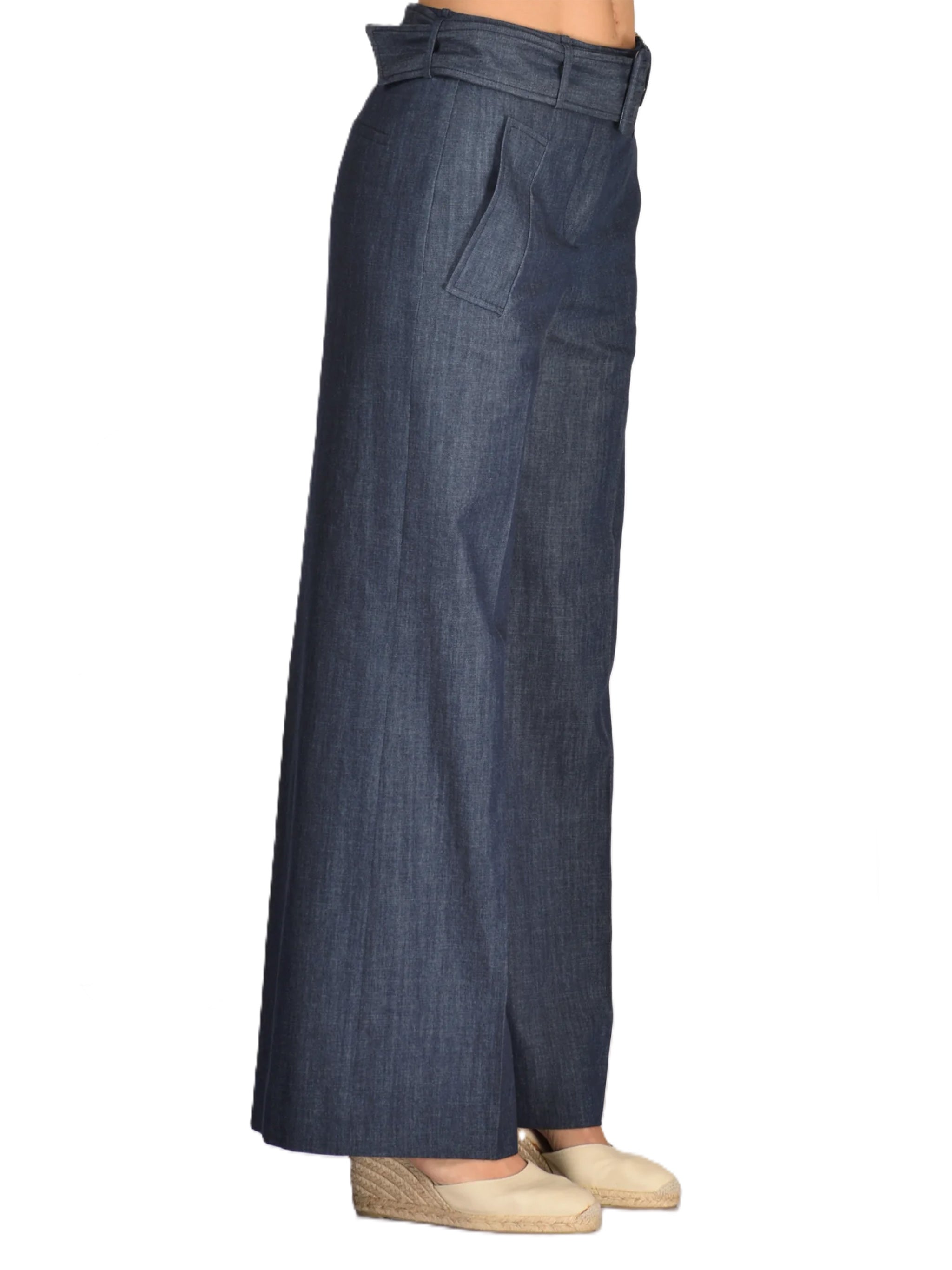 Dark Blue Wide-Leg High-Waist Trousers