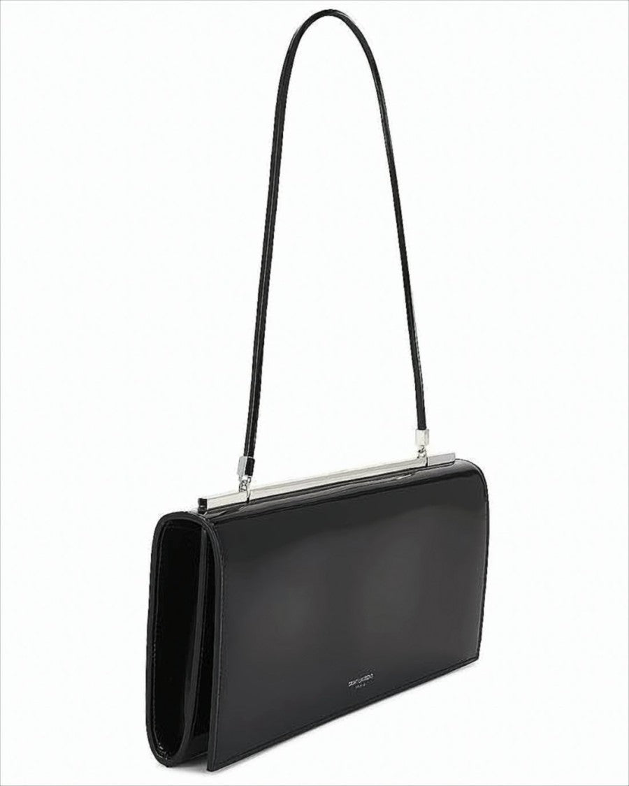 Sleek Rectangular Shoulder Bag in Glossy Calf Leather