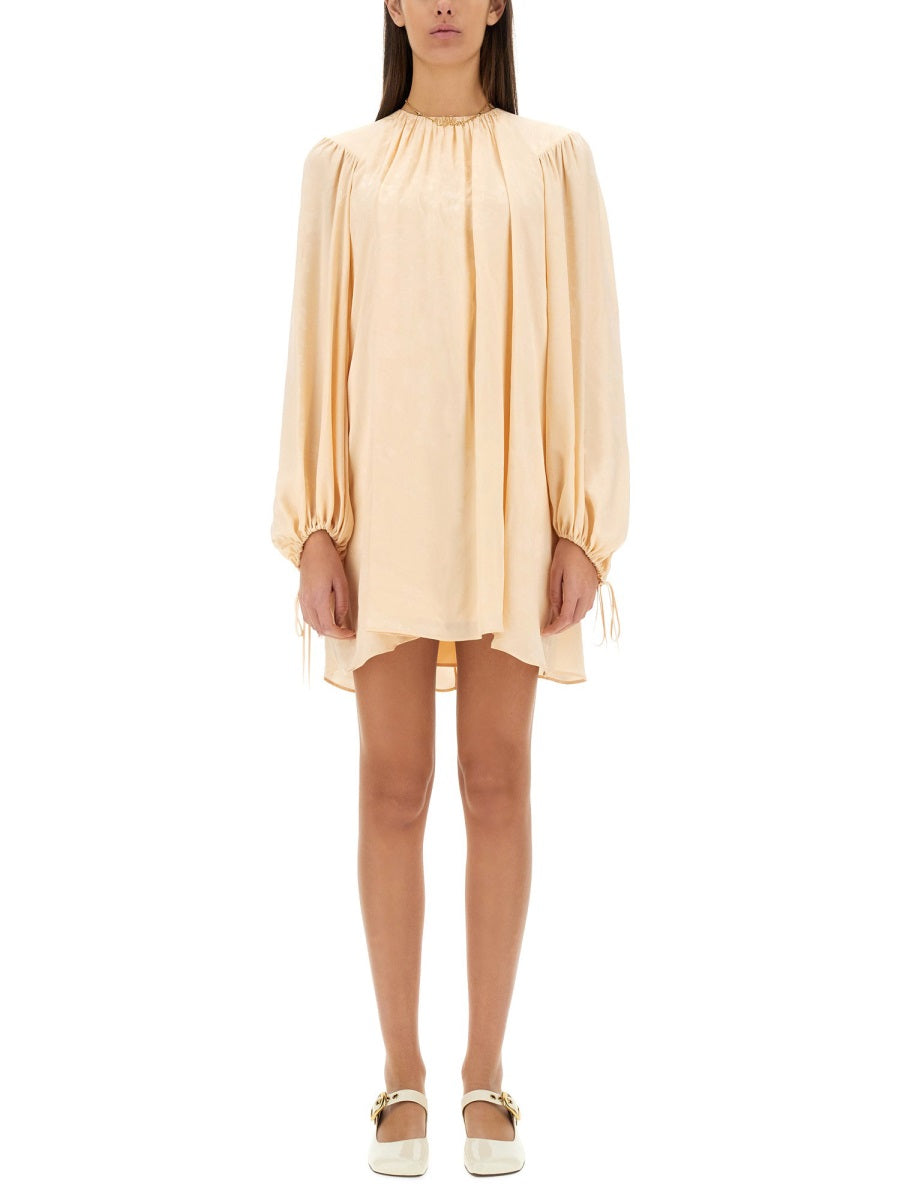 Shirred Mini Silk Dress
