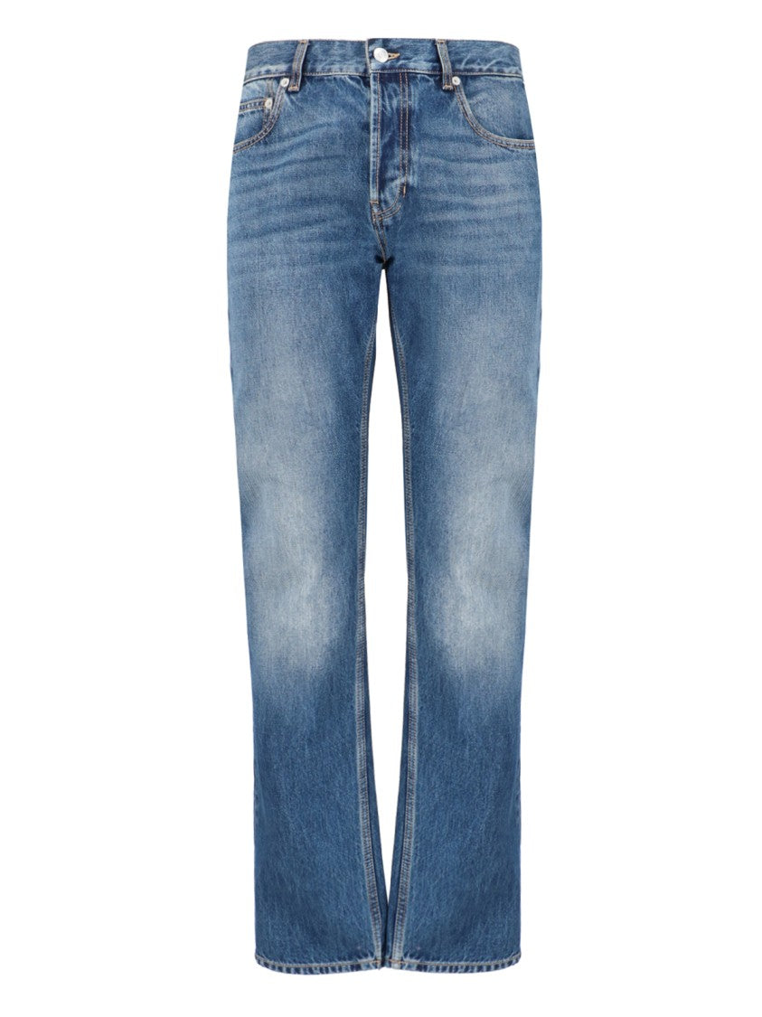 Straight Jeans In Blue Denim Worn Wash