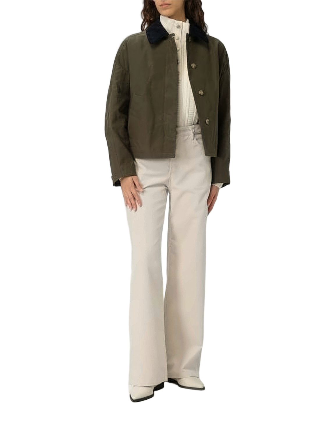 Cropped Boxy Jacket with Button-Up Front