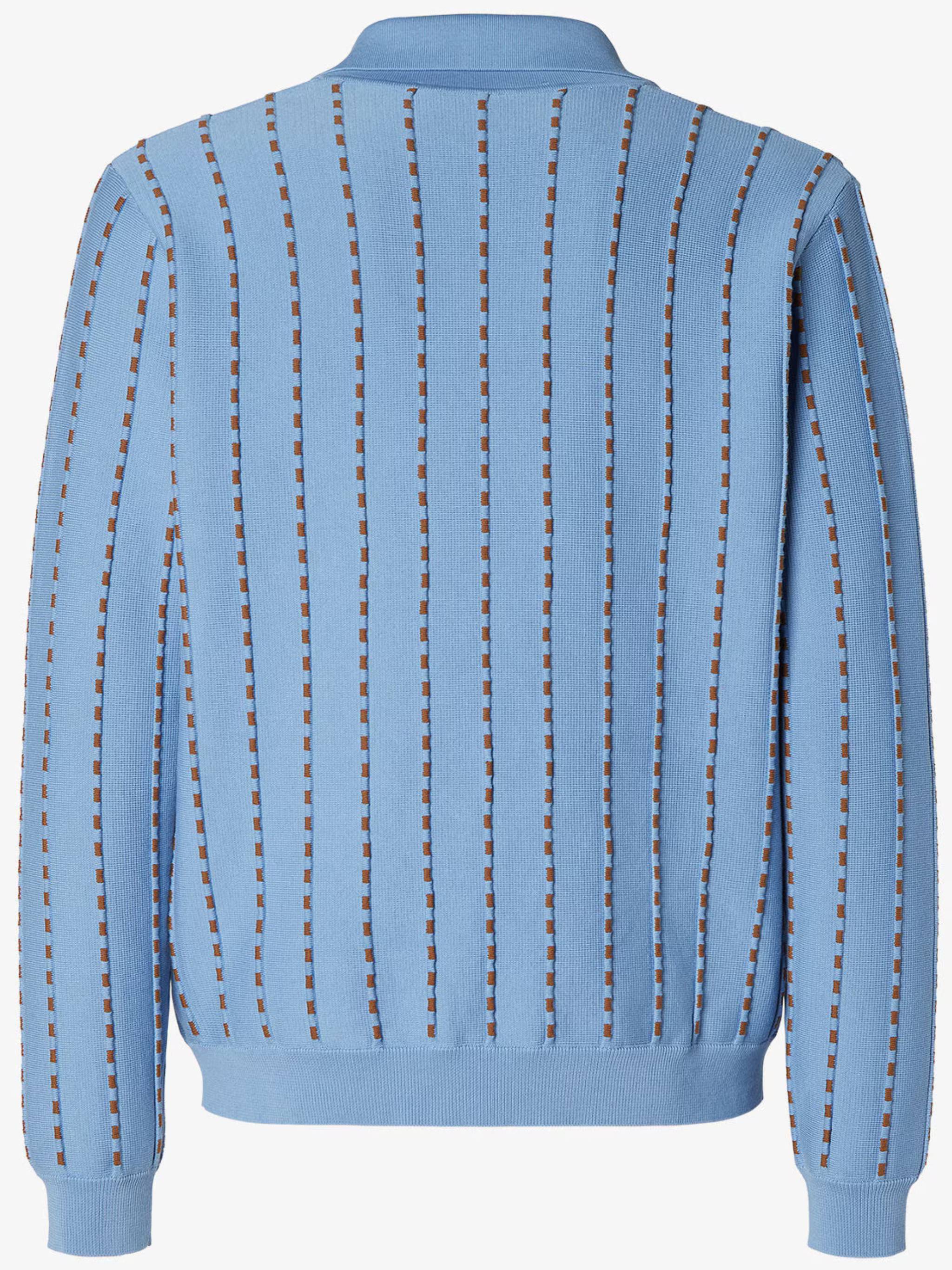 Light Blue Knit Polo Sweater with Vertical Stripes