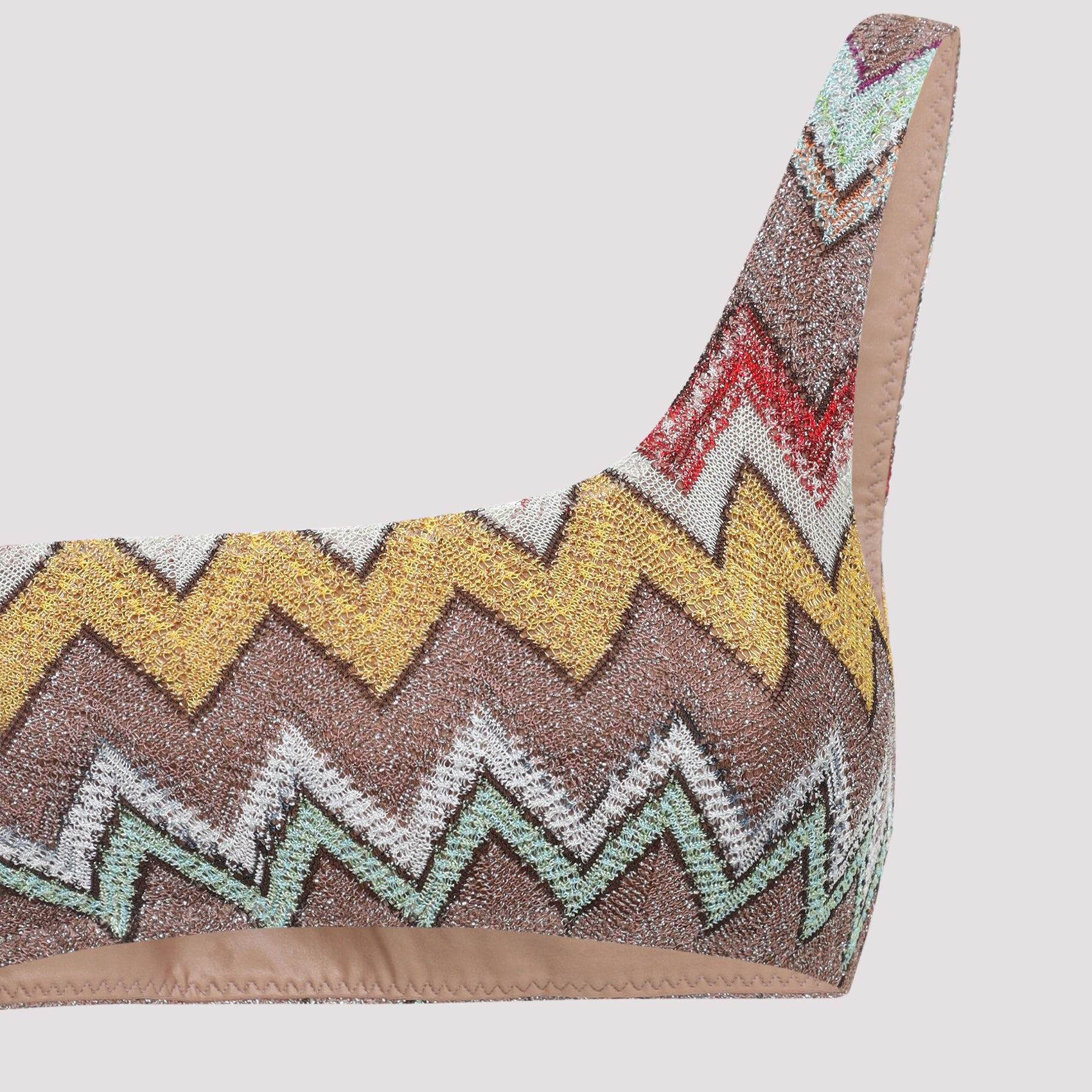 Multicolor Zigzag Bikini with One-Shoulder Top