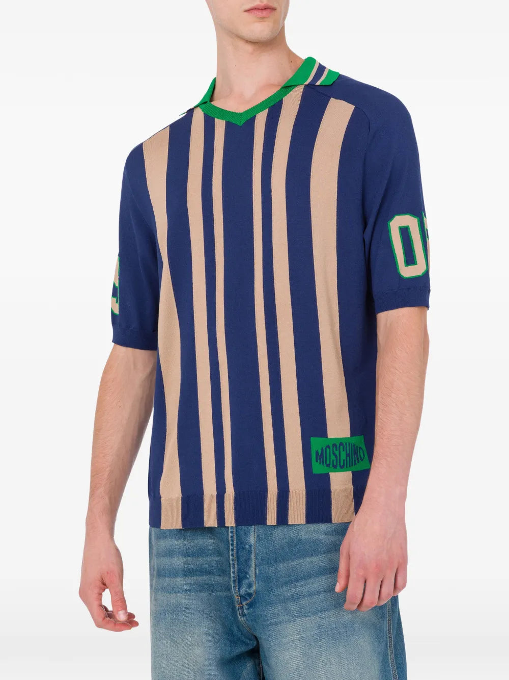 Short-Sleeve Knit Top With Bold Vertical Stripes