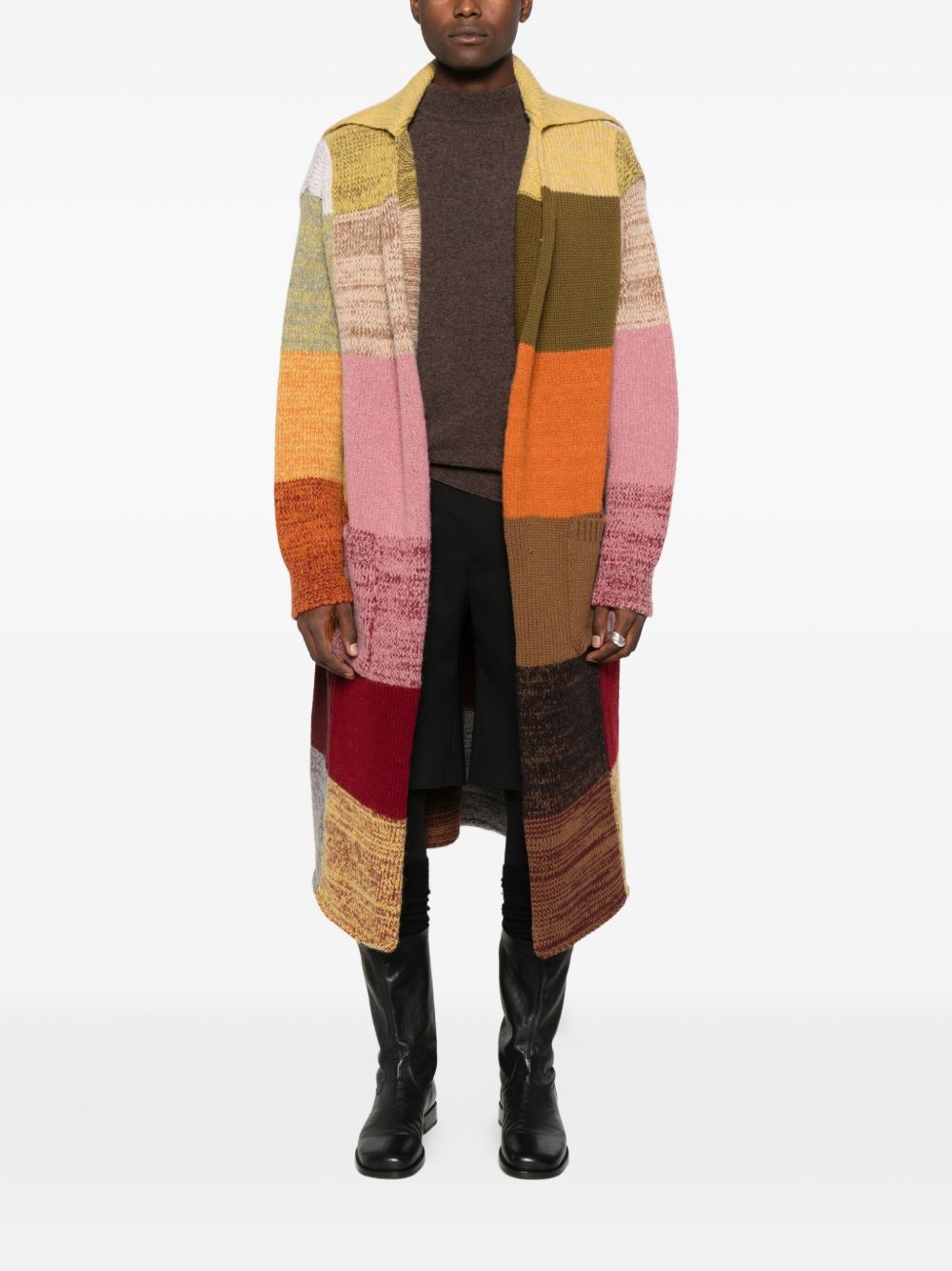 Patchwork Design Wool Blend Coat