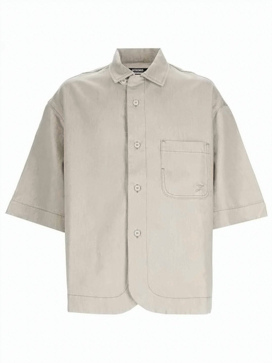 Boxy Short-Sleeve Denim Shirt With Textured Finish