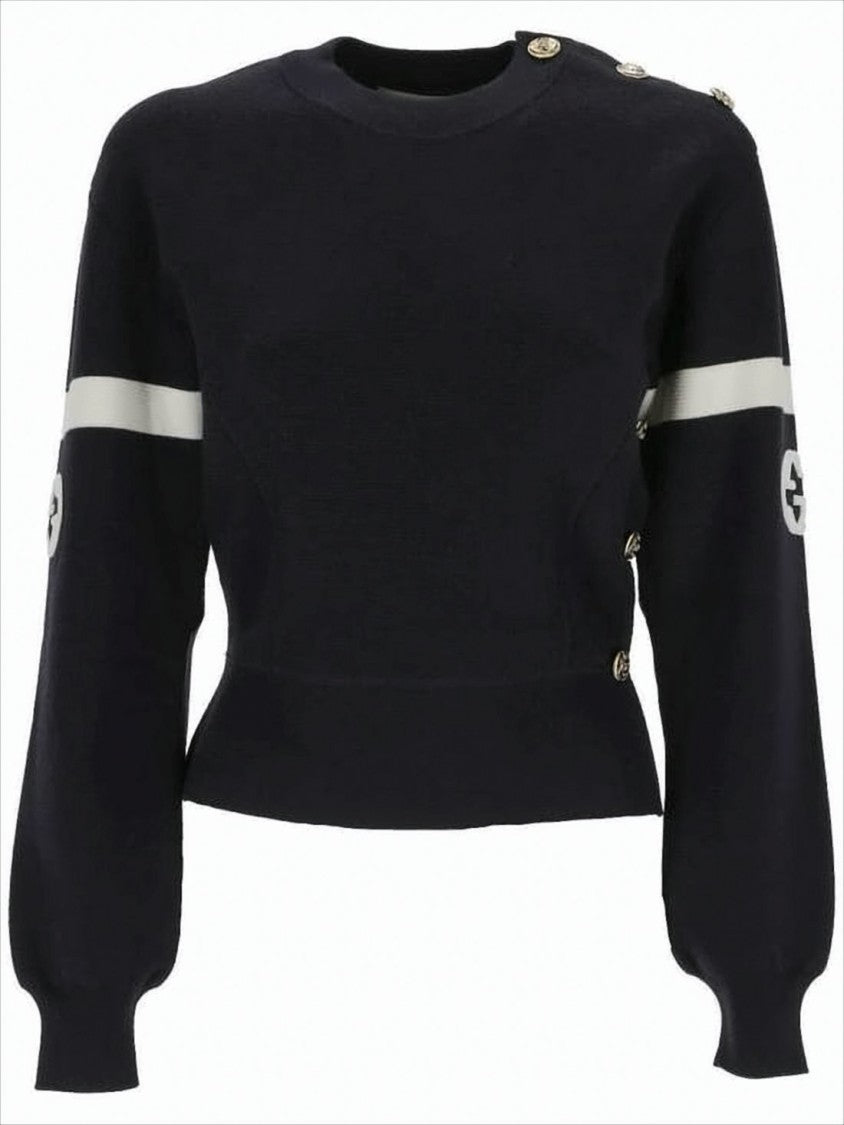 Fitted Black Sweater with Puffed Sleeves