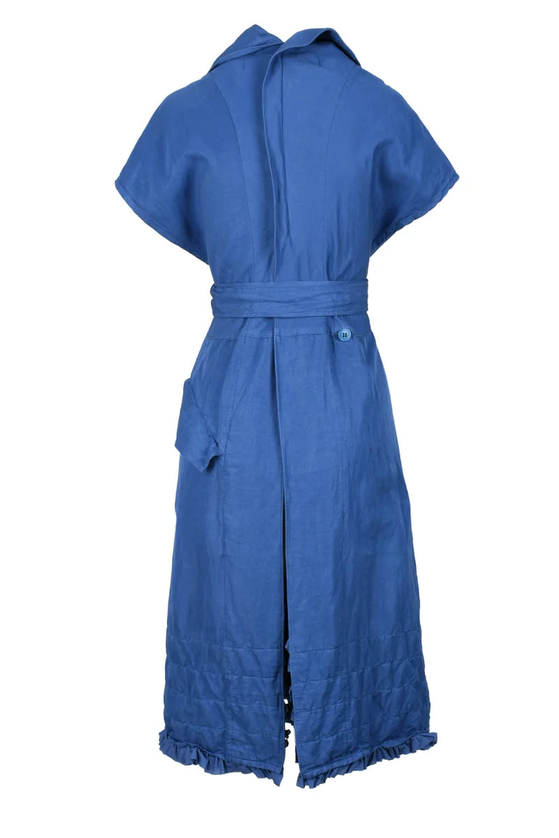 Belted Button-Up Dress-Gilet with Ruffled Hemline