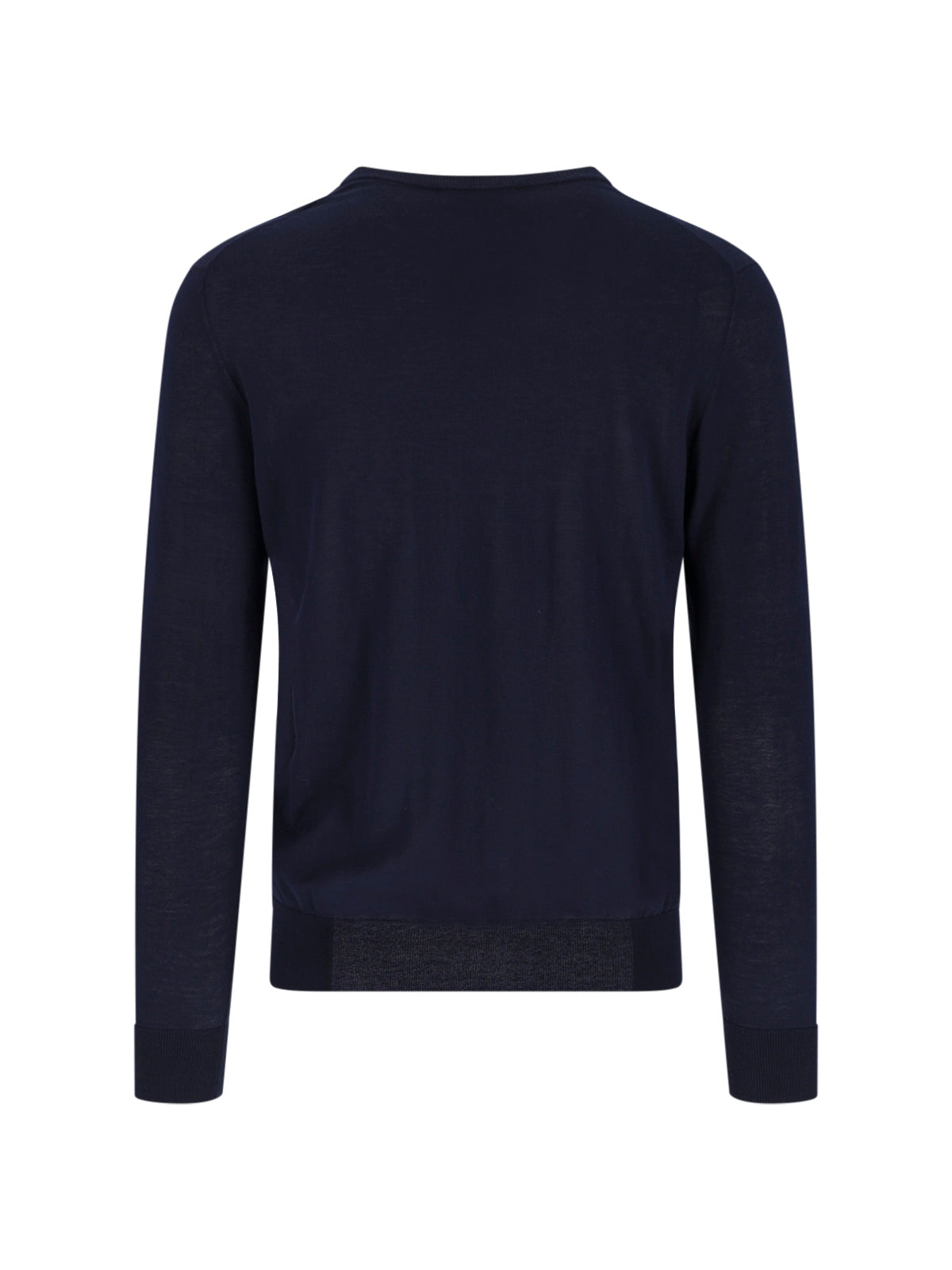 Blue V-Neck Ribbed Cotton Knit Sweater