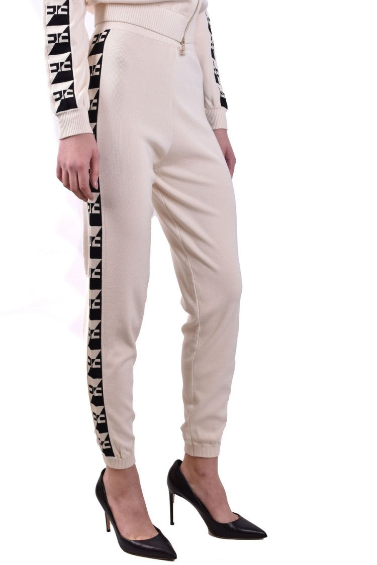 Butter-Colored Trousers With Side Print