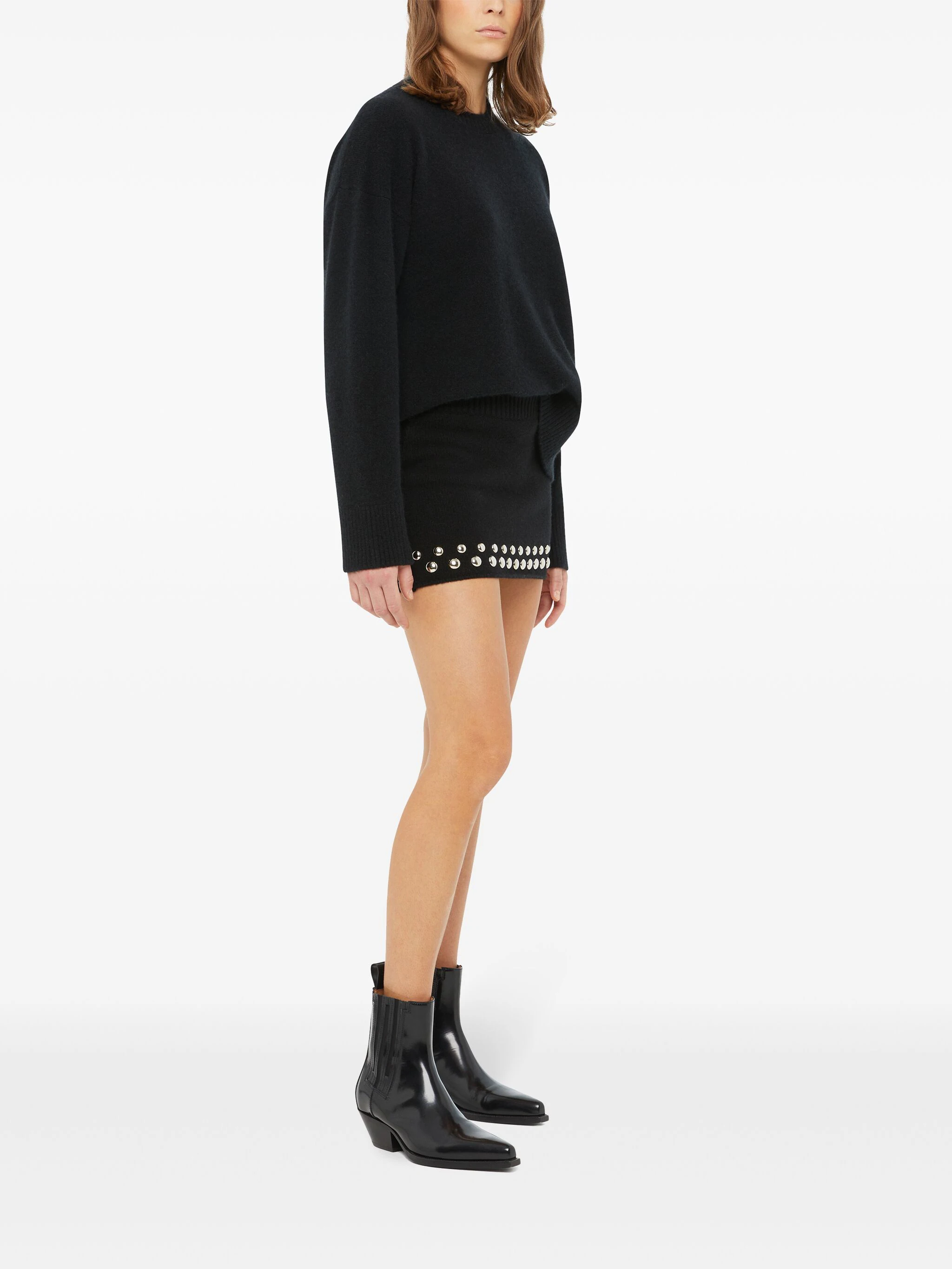 Black Love And Studs Wool Mini Skirt