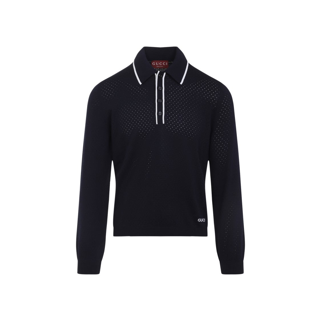 Fine Knit Long-Sleeve Polo Shirt