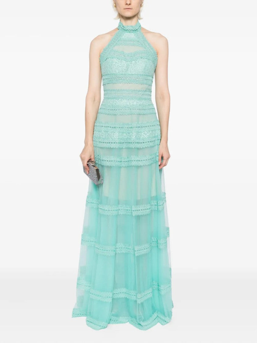 Lace Striped Long Dress
