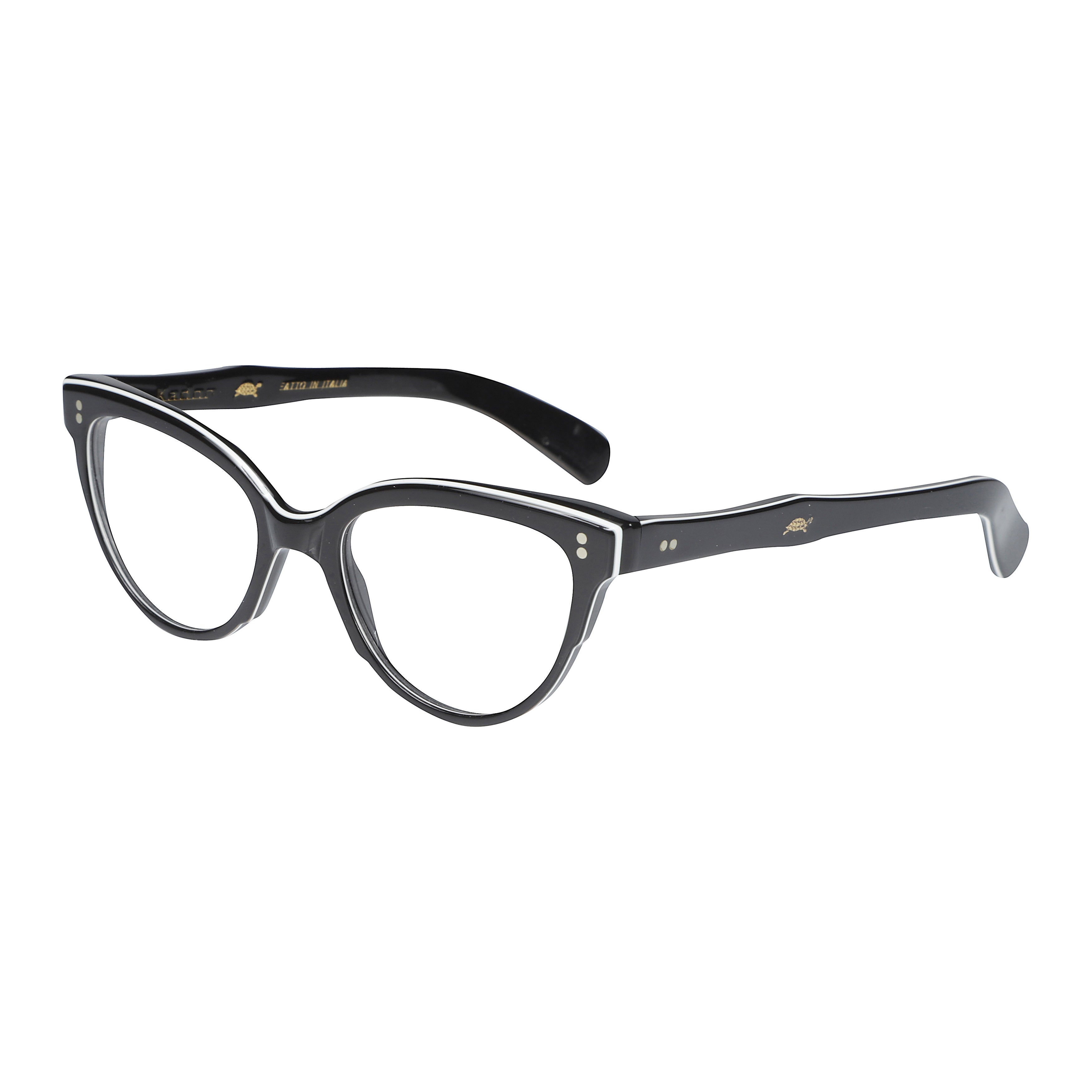 Monya Glossy Black Cat-Eye Eyeglasses with Gold Turtle Emblem