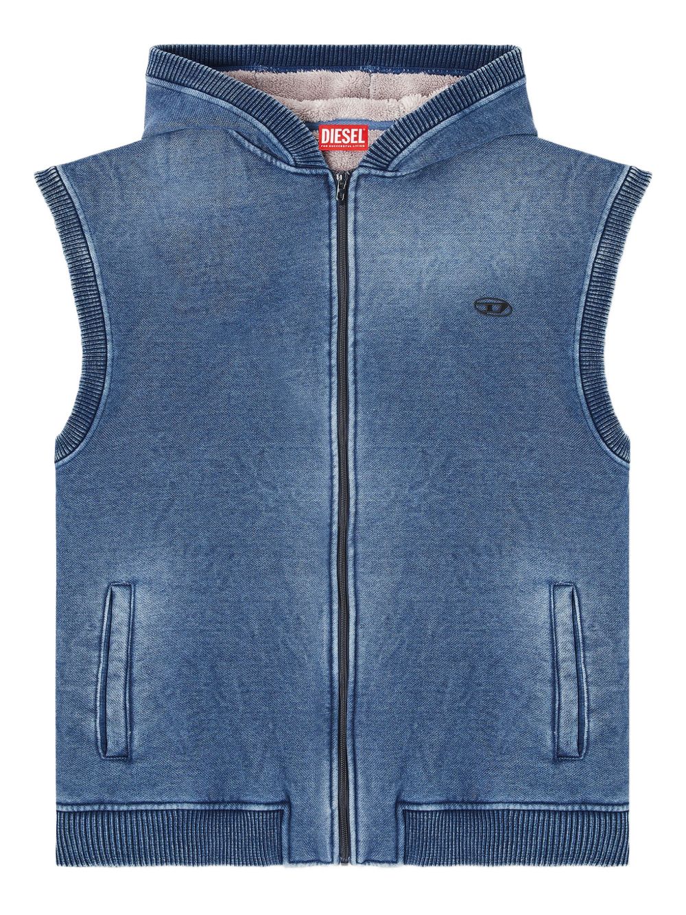 Embroidered Logo Sleeveless Full-Zip Hooded Sweater