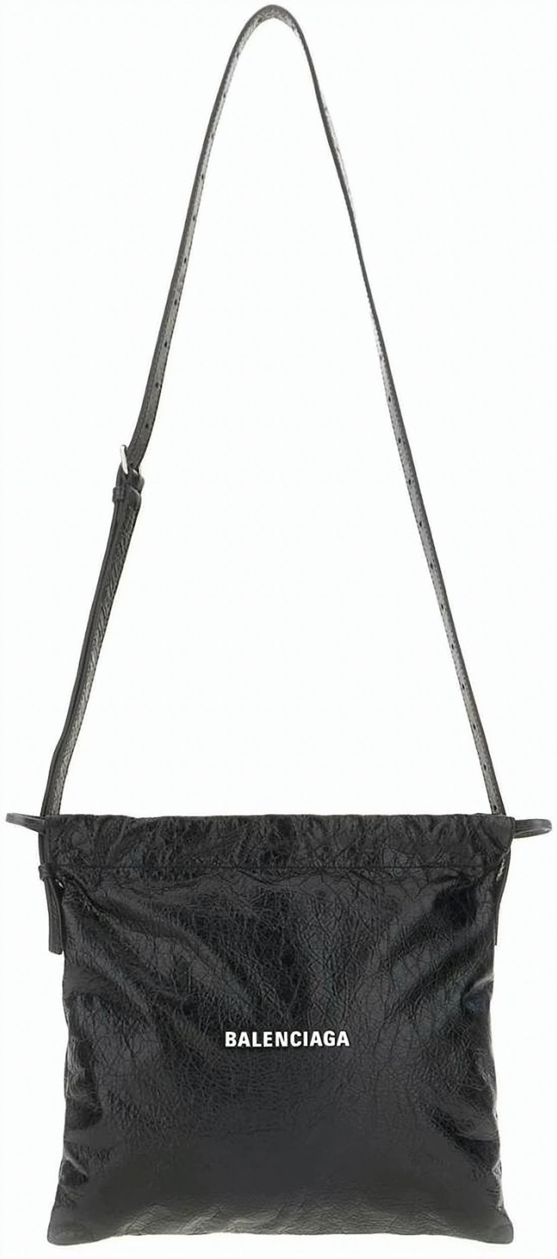 Black Textured Lambskin Crinkled Shoulder Bag