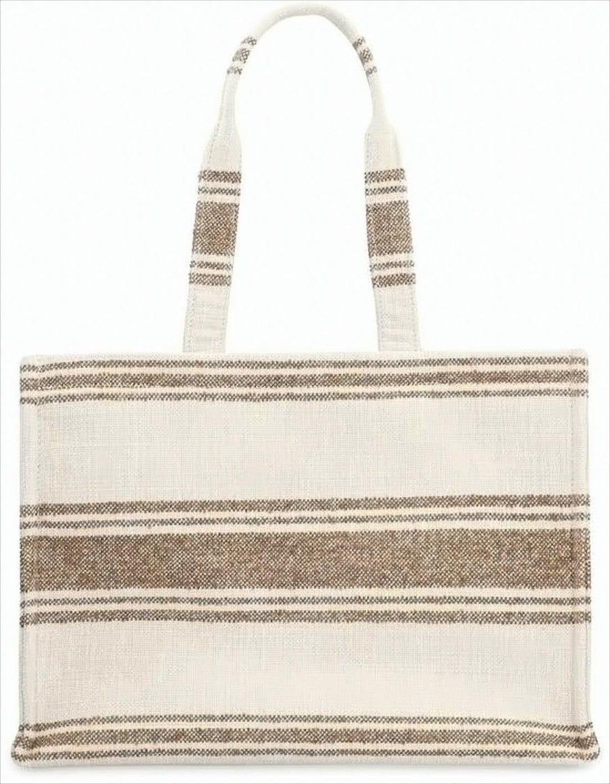 Woven Rectangular Tote Bag with Textured Stripes