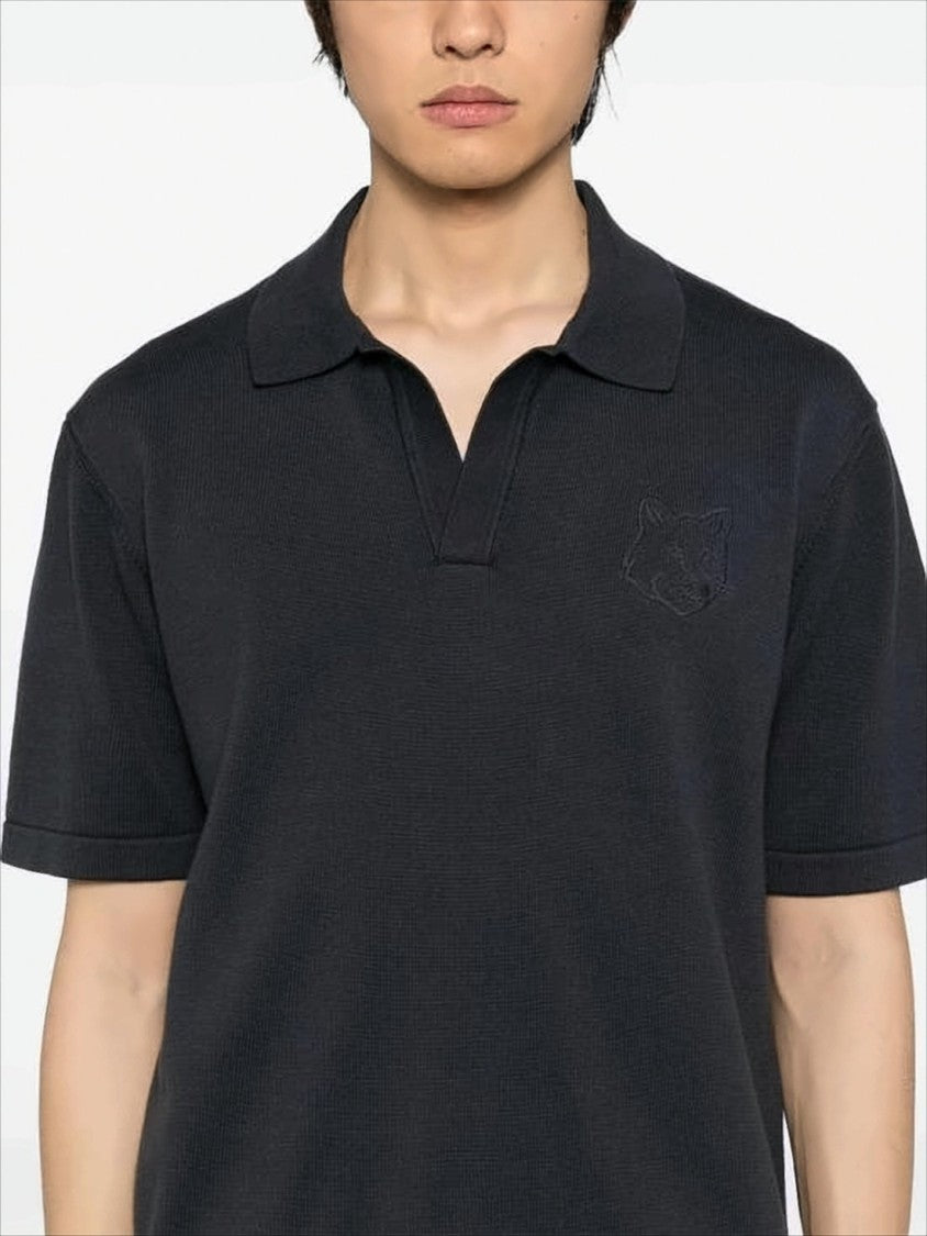 Subtle V-Neck Polo Shirt With Embroidered Emblem