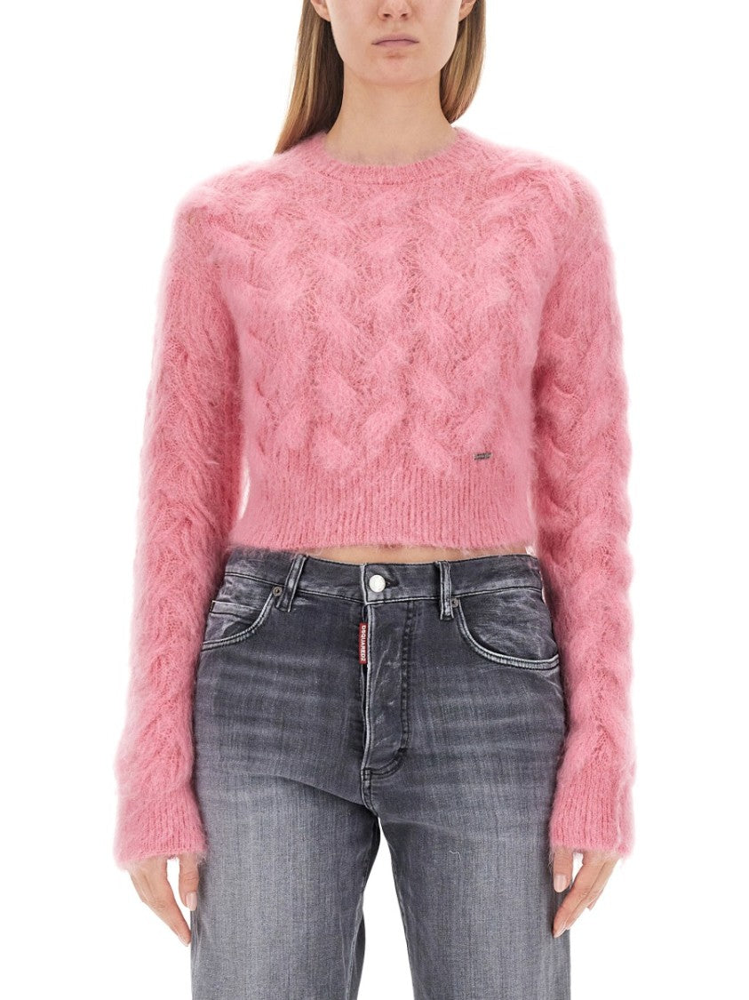 Textured Cable Knit Cropped Sweater