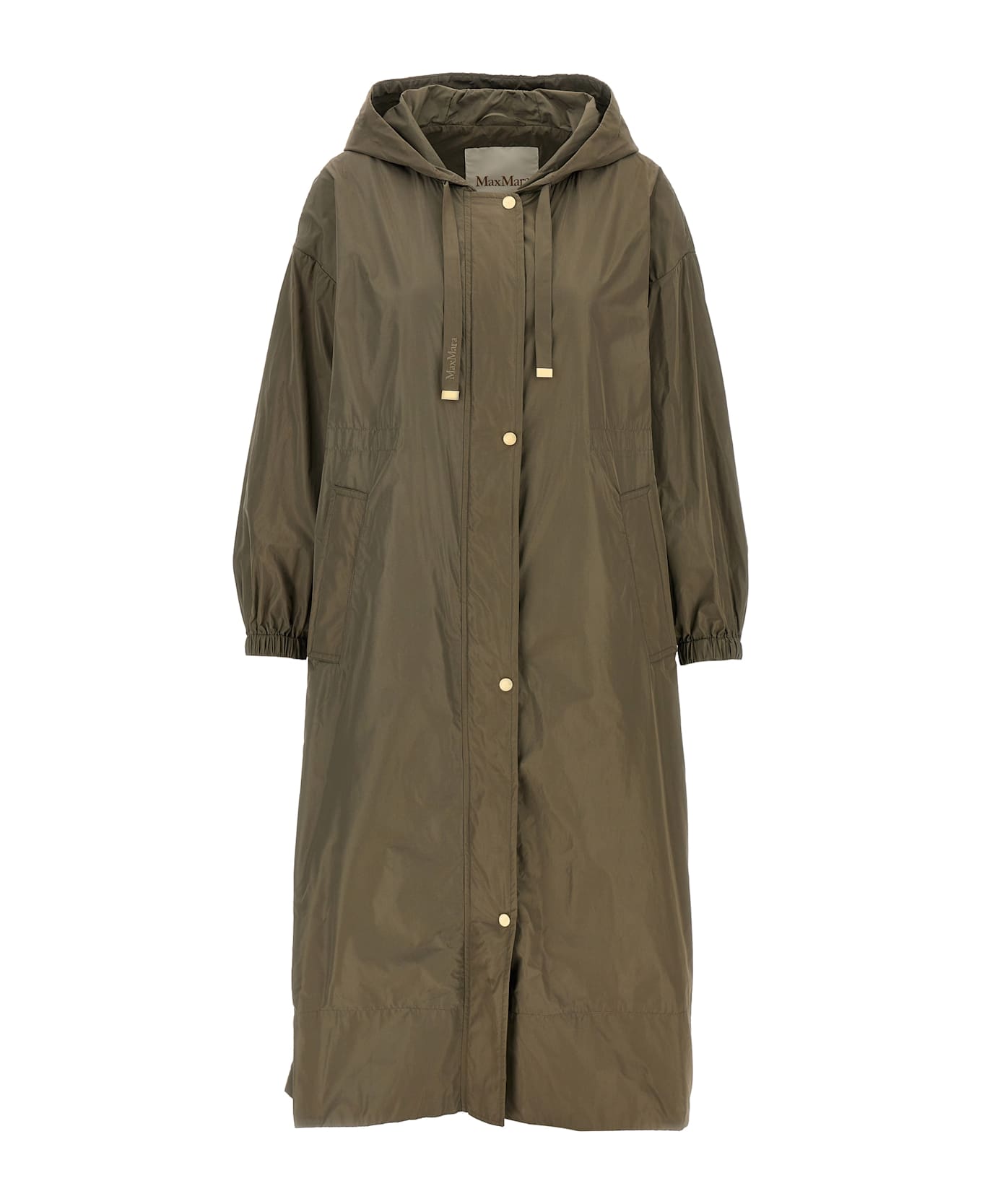 Hooded Long Coat With Gathered Front Details