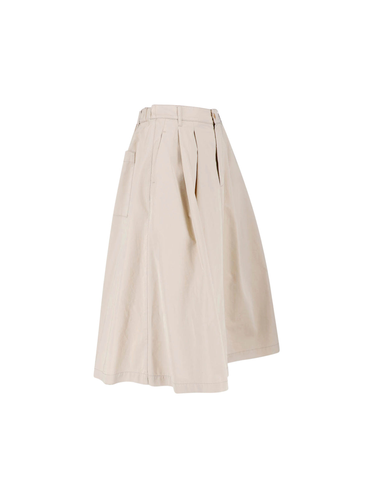 Beige Pleated Midi Cotton Skirt Skirt