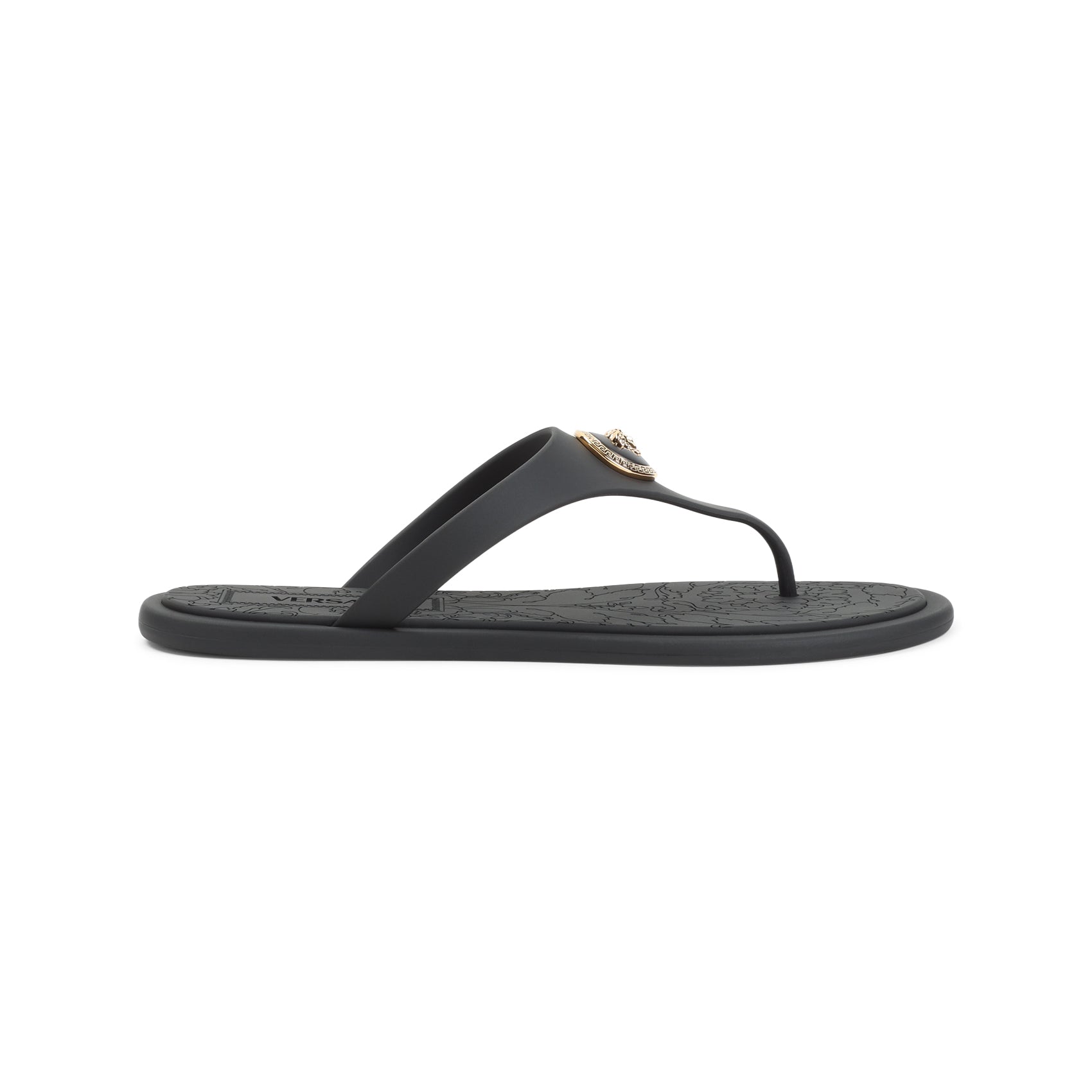 Black Rubber Sandals with Medusa Emblem