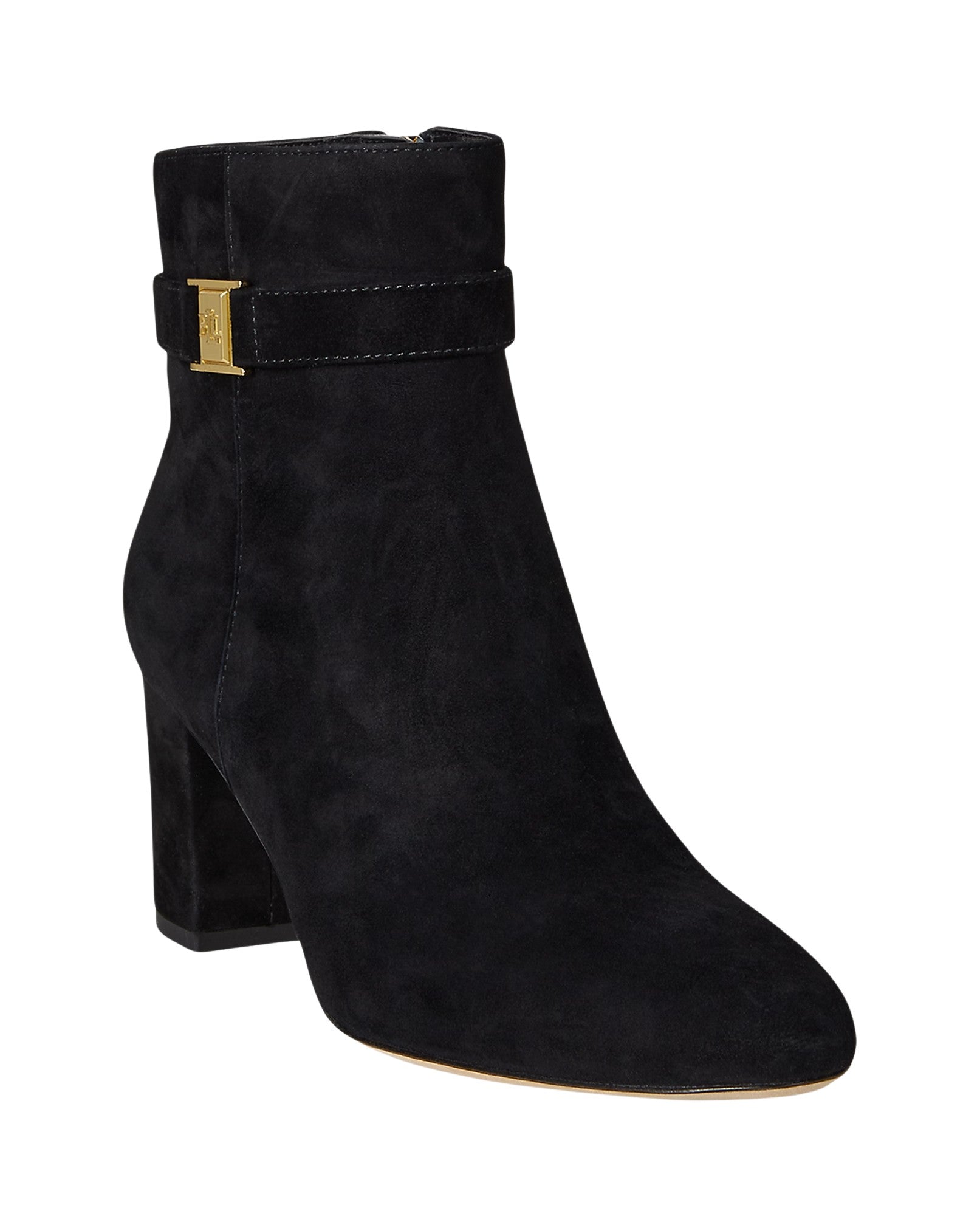 Elegant Black Ankle Boots With Gold-Tone Buckle